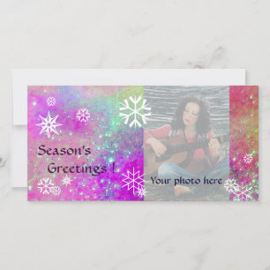 Tarjeta Festiva SNOWFLAKES, rosa, fucsia, violeta, púrpura, blanco