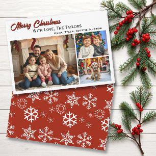 Tarjeta Festiva Snowflakes Tres Navidades de fotos familiares
