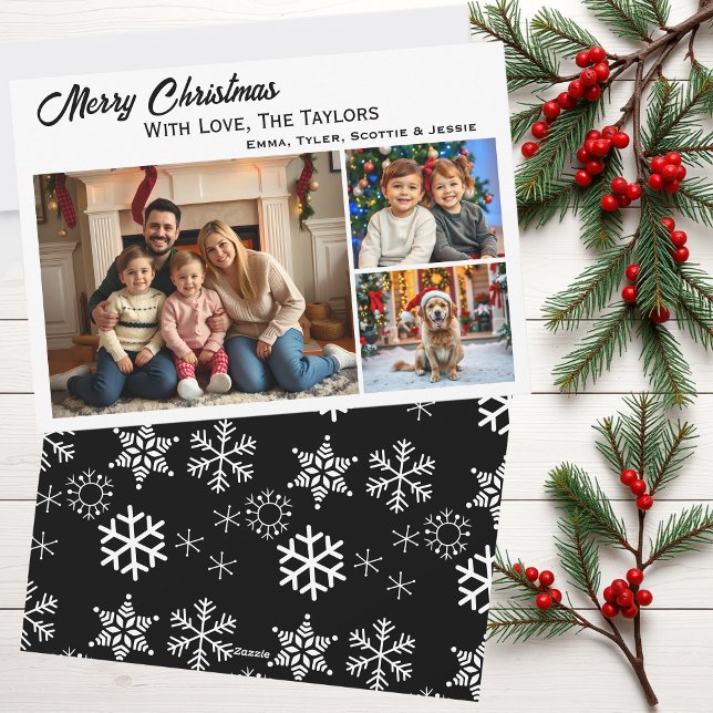 Tarjeta Festiva Snowflakes Tres Navidades de fotos familiares (Subido por el creador)