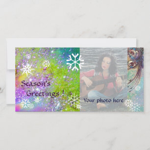 Tarjeta Festiva SNOWFLAKES, violeta, verde, azul, blanco