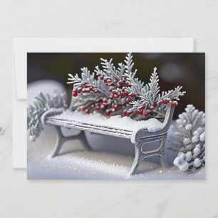 Tarjeta Festiva Snowley Bench con las bromas de Winterberry