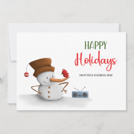 Tarjeta Festiva Snowman and Radio Happy Holidays Business