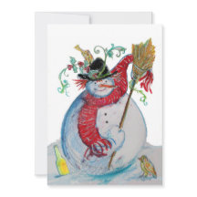 SNOWMAN BEBIDO CON AVES INVIERNO GREETING