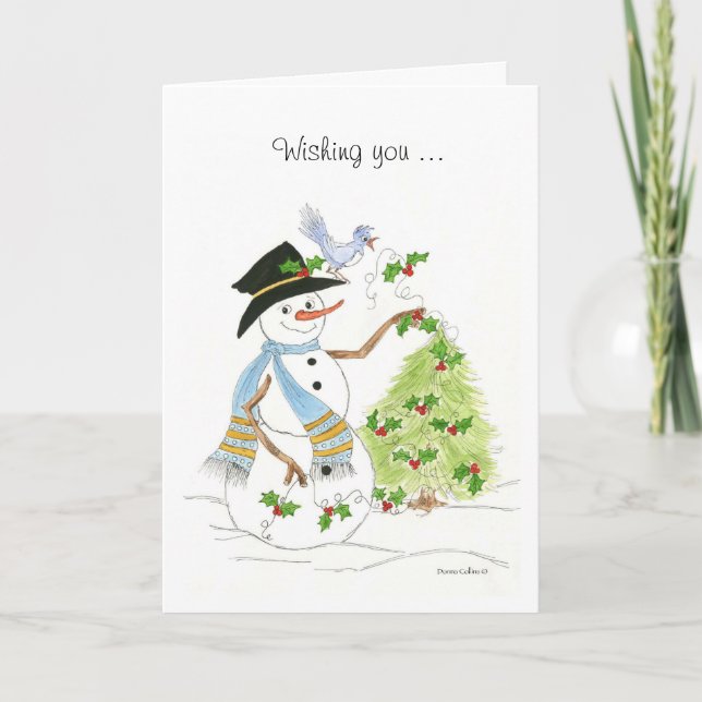 Tarjeta Festiva Snowman Bluebird (Anverso)