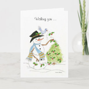 Tarjeta Festiva Snowman Bluebird