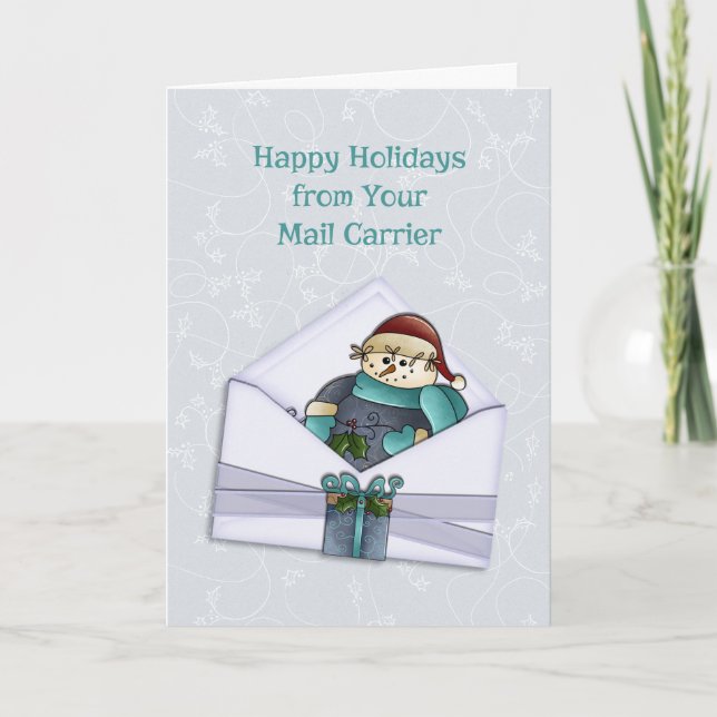 Tarjeta Festiva Snowman celebra feriados de Mail Carrier (Anverso)