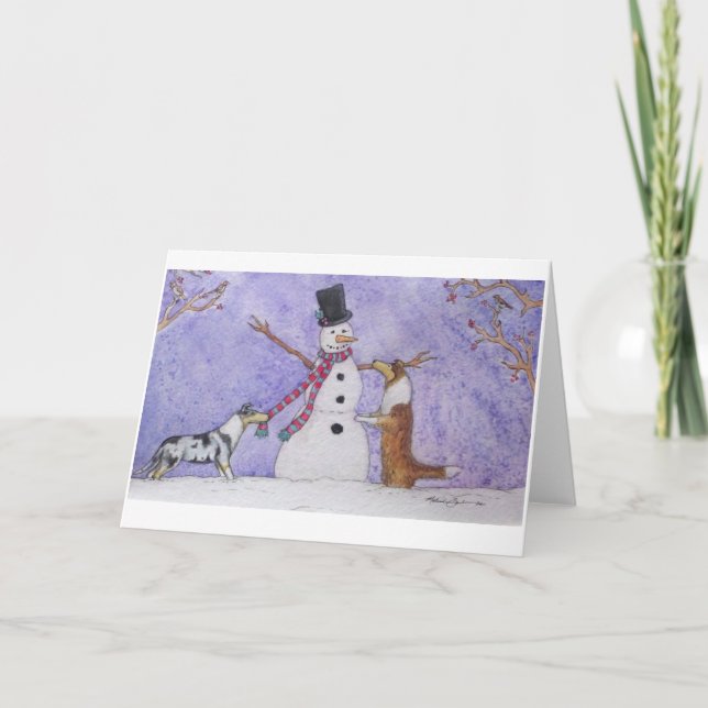 Tarjeta Festiva Snowman Collies (Anverso)
