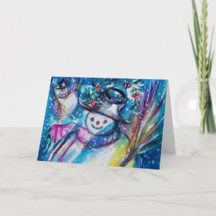 Tarjeta Festiva SNOWMAN CON BALLO EN INVIERNO Saludos navideños