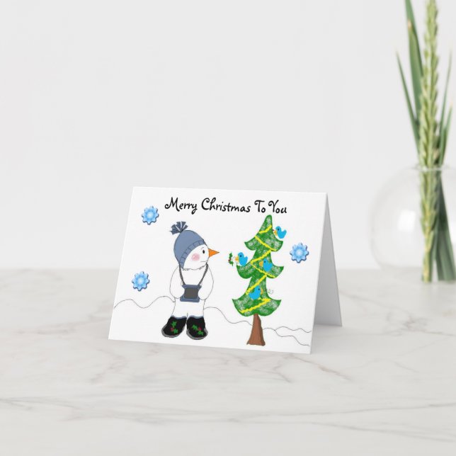 Tarjeta Festiva Snowman con cámara (Anverso)