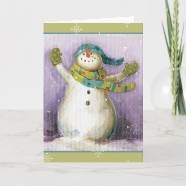 Tarjeta Festiva Snowman con Mittens (Anverso)