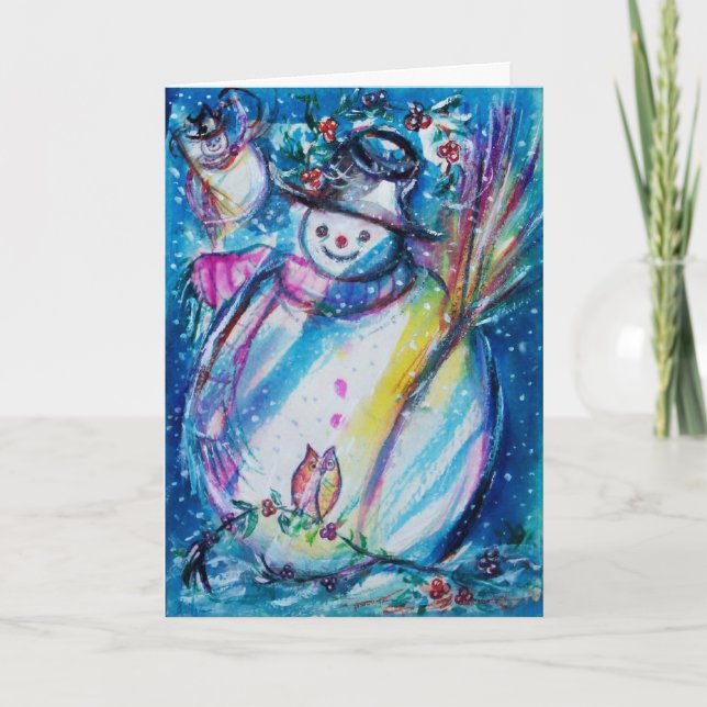 TARJETA FESTIVA SNOWMAN CON OWL (Anverso)