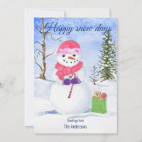 Snowman con pañuelo rosado caña de caramelo Feliz 