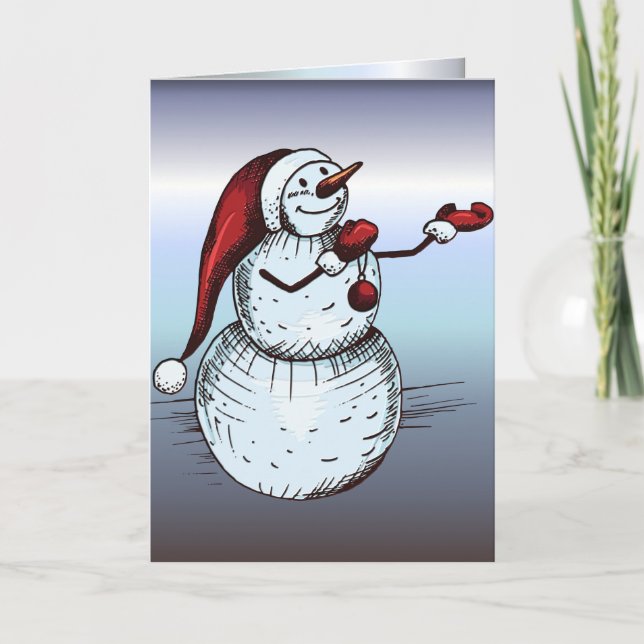 Tarjeta Festiva Snowman con Santa Hat y Nariz de garganta (Anverso)