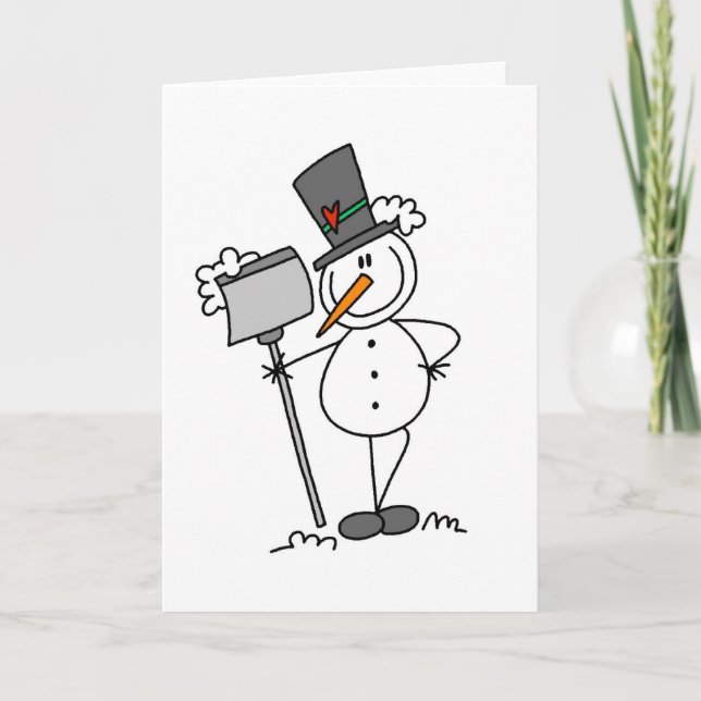 Tarjeta Festiva Snowman con Shovel (Anverso)