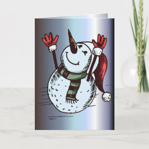 Tarjeta Festiva Snowman Con Sombrero De Santa - Nariz De Zanahoria