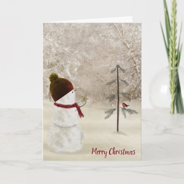 Tarjeta Festiva Snowman con una estrella del oro de los Navidades (Anverso)
