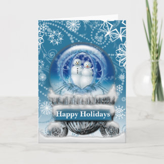 Tarjeta Festiva Snowman Couple Christmas Snow Globe Photo Template