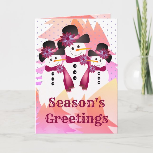 Tarjeta Festiva Snowman de Borgoña con puntos de polka (Anverso)