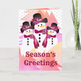 Tarjeta Festiva Snowman de Borgoña con puntos de polka