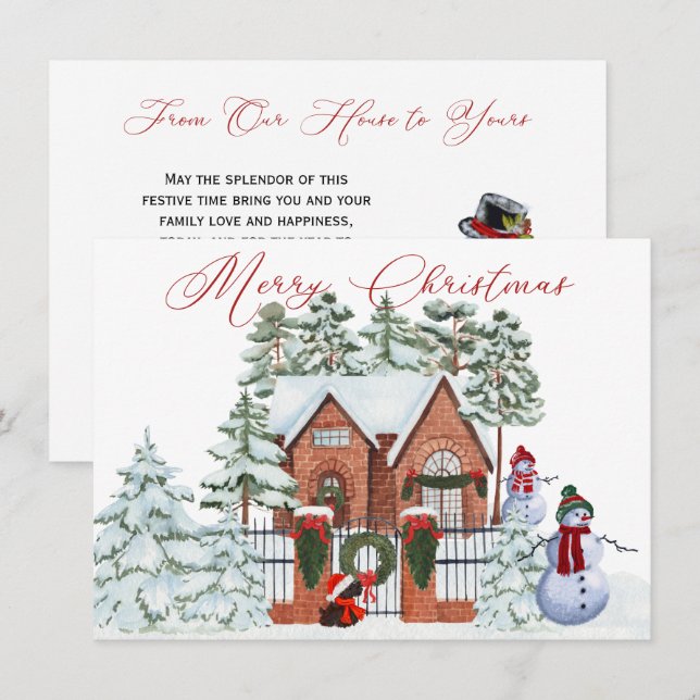 Tarjeta Festiva Snowman de nuestra casa a sus Navidades (Anverso / Reverso)