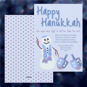 Tarjeta Festiva Snowman Dreidels Blue Cute celebra Hanukkah