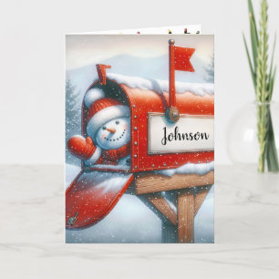 Tarjeta Festiva Snowman en buzón de Navidades con nombre personali