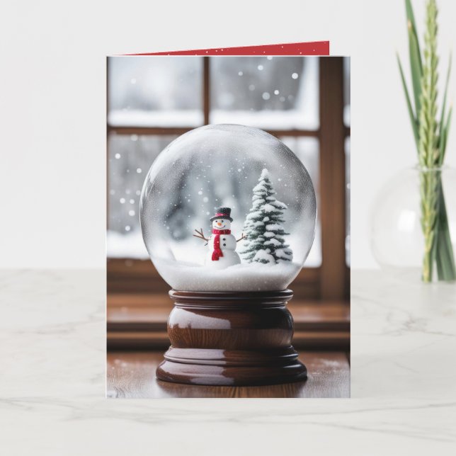 Tarjeta Festiva Snowman En El Globo De Nieve De Los Navidades (Anverso)