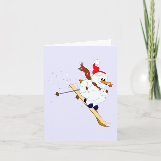 Tarjeta Festiva Snowman En El Personalizado De Esquí (Anverso)