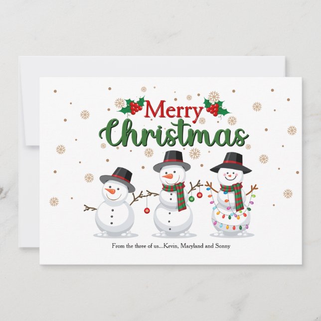 Tarjeta Festiva Snowman Family Holiday Greeting Card (Anverso)