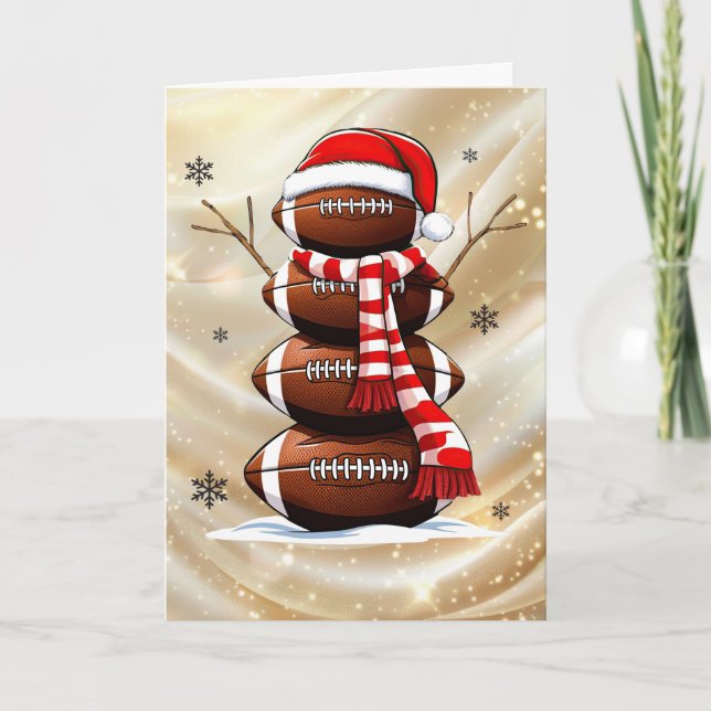 Tarjeta Festiva Snowman Football Tree Christmas Holiday Card (Anverso)