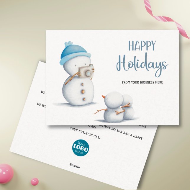 Tarjeta Festiva Snowman Happy Holidays Photography Business (Subido por el creador)