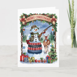 Tarjeta Festiva Snowman Hunter Funny Redneck Navidades Card