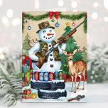 Tarjeta Festiva Snowman Hunter Funny Redneck Navidades Card<br><div class="desc">Una caprichosa acuarela de Navidades de muñeca de nieve de cuello rojo. Personaliza con tu propio texto de bienvenida.</div>