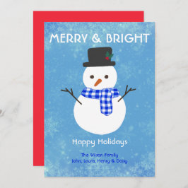 Tarjeta Festiva Snowman Merry & Bright Happy Holidays Personalizad