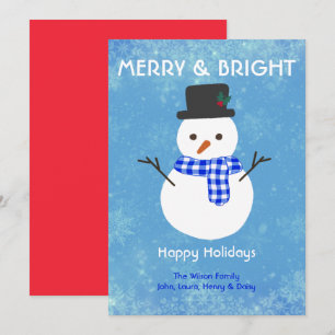 Tarjeta Festiva Snowman Merry & Bright Happy Holidays Personalizad