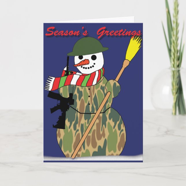 Tarjeta Festiva Snowman militar (Anverso)