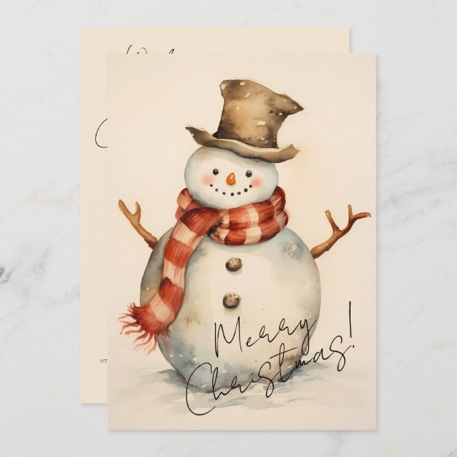 Tarjeta Festiva Snowman minimalista (Anverso / Reverso)