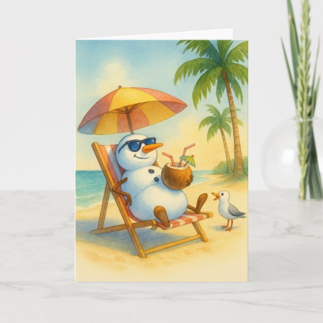 Tarjeta Festiva Snowman on PTO (Tropical Getaway) (Anverso)