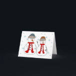 Tarjeta Festiva Snowman, pequeños hombres de nieve, hermanos, arte<br><div class="desc">Dos felices hombres de nieve que resultan ser hermanos Snowman se paran en la nieve sonriendo y saludando a la gente que pasa por ahí. Este diseño de tarjeta sería genial para la bonito en cualquier ocasión que quieras mandar una sonrisa a la manera de alguien. Añade texto y hazlo...</div>