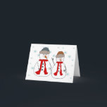 Tarjeta Festiva Snowman, pequeños hombres de nieve, hermanos, arte<br><div class="desc">Dos felices hombres de nieve que resultan ser hermanos Snowman se paran en la nieve sonriendo y saludando a la gente que pasa por ahí. Este diseño de tarjeta sería genial para la bonito en cualquier ocasión que quieras mandar una sonrisa a la manera de alguien. Añade texto y hazlo...</div>