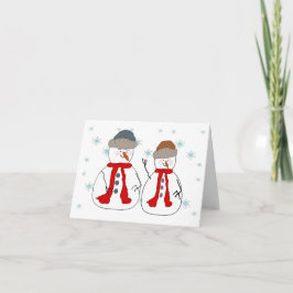 Tarjeta Festiva Snowman, pequeños hombres de nieve, hermanos, arte