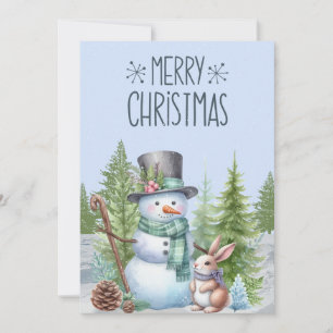 Tarjeta Festiva Snowman Rabbit Merry Christmas Card