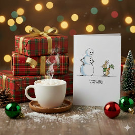 Tarjeta Festiva Snowman Rabbit Mystery Funny Xmas Greeting