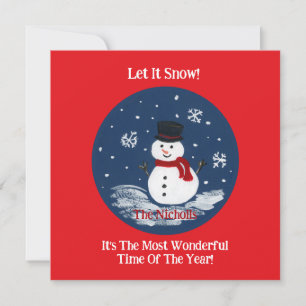 Tarjeta Festiva Snowman RED pintado a mano