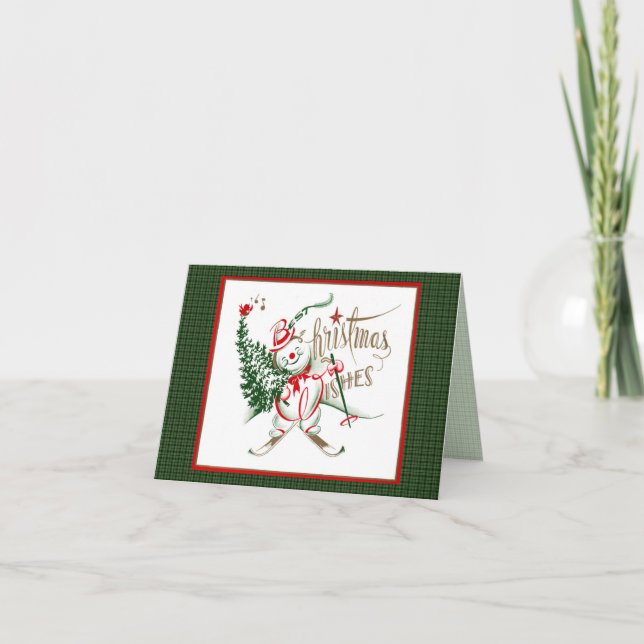 Tarjeta Festiva Snowman retro de los años 40 (Anverso)