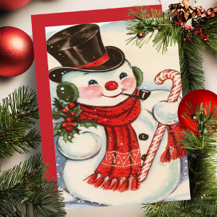Tarjeta Festiva Snowman retro vintage en los mejores Navidades del