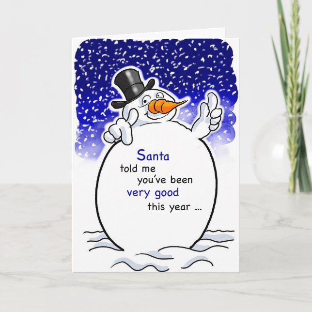 Tarjeta Festiva Snowman, Santa Humor, Navidades (Anverso)