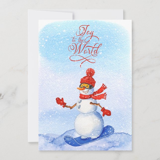 Tarjeta Festiva Snowman Snowboard Navidades acuáticos de invierno (Anverso)