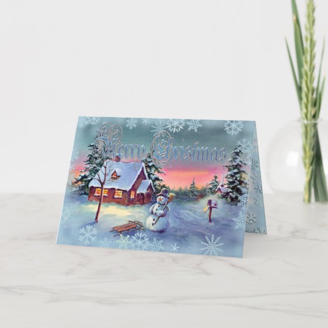 TARJETA FESTIVA SNOWMAN & SNOWFLAKES DE SHARON SHARPE (Anverso)