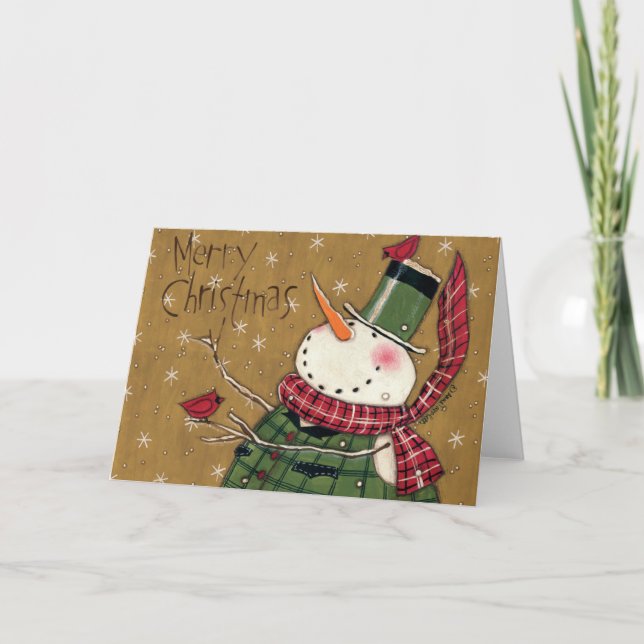 Tarjeta Festiva Snowman verde (Anverso)